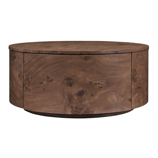 English Elm Burl Veneer Round Coffee Table Swivel Top Two Drawers Walnut Living Room N735P387206D