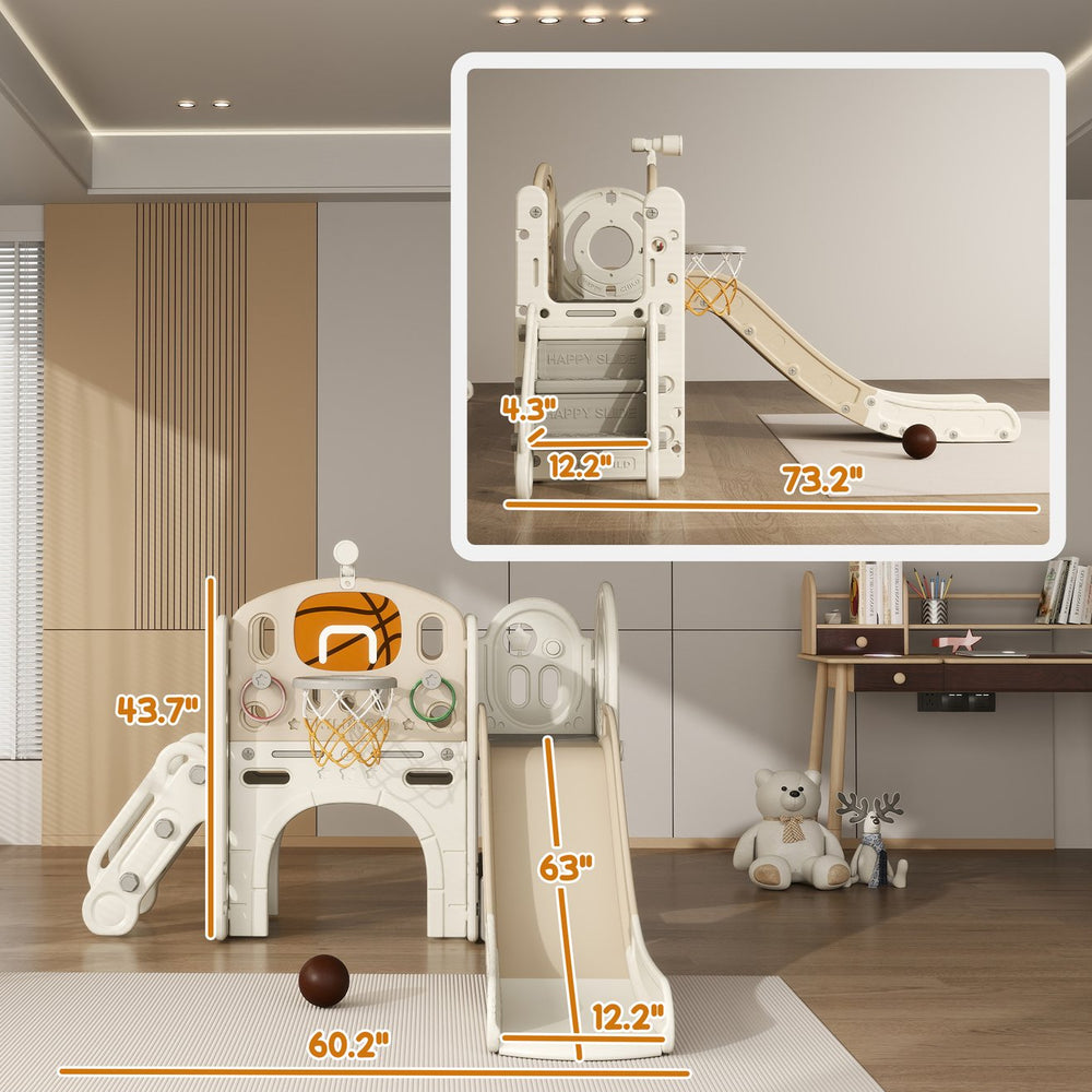 English Elm Stable Toddler Playset 7 in 1 with Slide Tunnel Hoop and Ring Toss for Indoor Play T3971P438849