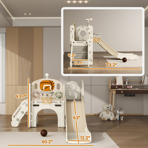 English Elm Stable Toddler Playset 7 in 1 with Slide Tunnel Hoop and Ring Toss for Indoor Play T3971P438849