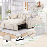 English Elm 58" 4-1 Multi-Functional Sofa Bed With Cup Holder and Usb Port For Living Room Or Apartments Milky White