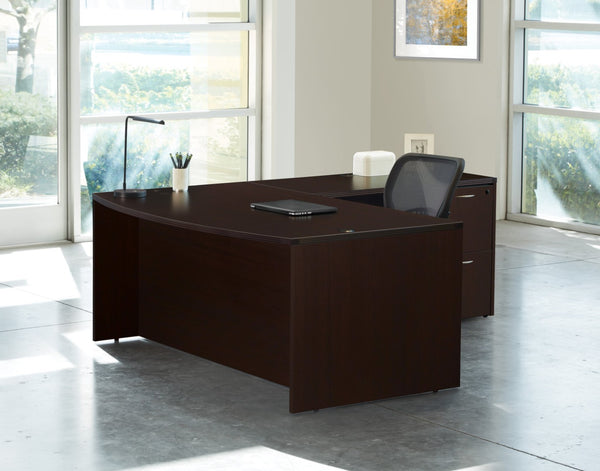 OSP Home Furnishings Napa Bow Top L Shape Executive Desk Ergonomic Home Office Workstation with Corner Layout Espresso NAPESP-TYP8