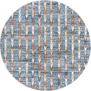 Unique Loom Aramis Aras Machine Made Tribal Rug Blue, Ivory/Navy Blue/Rust Red/Terracotta/Light Brown 7' 1" x 7' 1"