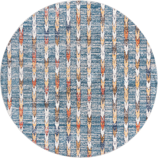 Unique Loom Aramis Aras Machine Made Tribal Rug Blue, Ivory/Navy Blue/Rust Red/Terracotta/Light Brown 7' 1" x 7' 1"