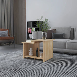 English Elm Natural Oak Rectangular Coffee Table with Three Open Shelves, Sleek Modern Design & Warm Finish B062P290253