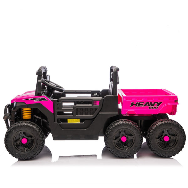 English Elm 24v Electric Kids Dump Truck 4wd Six Wheel Ride on with Remote Suspension Cargo Bucket Pink W1578P380845