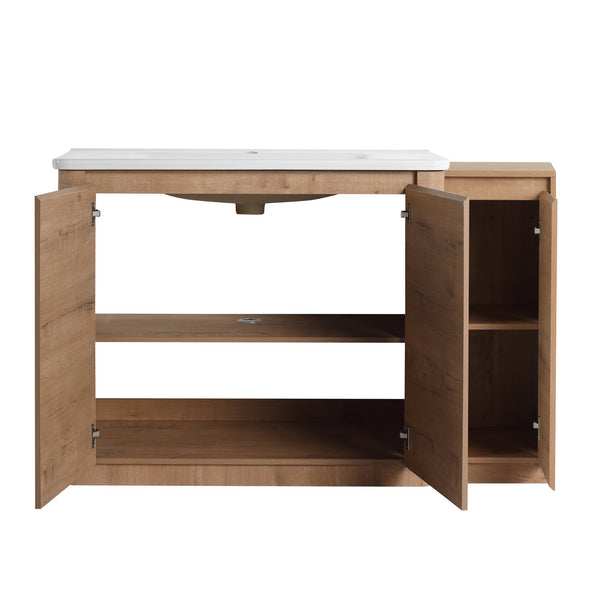 English Elm 52'' Freestanding Bathroom Vanity Oak Finish Ceramic Sink Soft Close Storage Cabinet W999S00513