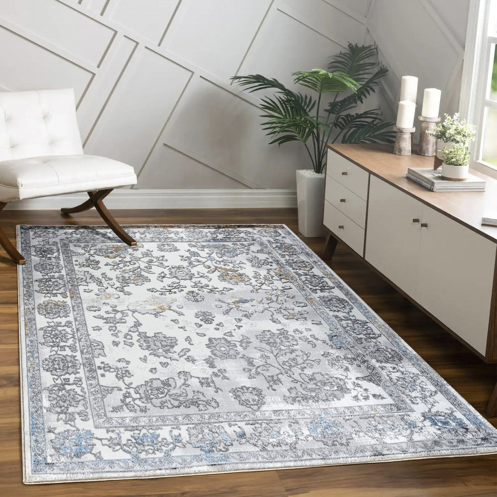 English Elm Legacy Multi 7 Ft. 10 In. X 9 Ft. 10 In. Stain-Resistant Area Rug - Soft Grey, Durable & Stylish B186P181137