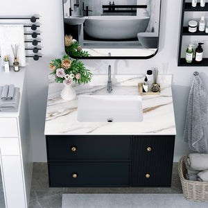 English Elm 37 Inch Marble Vanity Top - Elegant Carrara White With Undermount Sink & 4" Backsplash, Easy Install W2699P192441