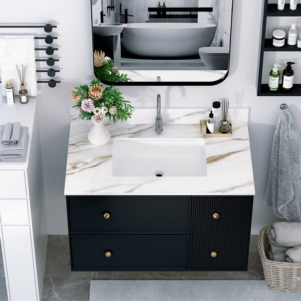 English Elm 37 Inch Marble Vanity Top - Elegant Carrara White With Undermount Sink & 4" Backsplash, Easy Install W2699P192441