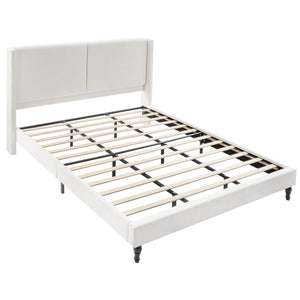English Elm King Upholstered Bed Frame with Tall Bouclé Headboard, Solid Wood Feet, 12-Slat Support, 1000lb Capacity White 81.3 L x 31.5 W x 8.27 H W1716P335678