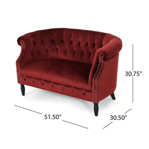 English Elm Christopher Knight Home® - LOVESEAT Chesterfield Velvet Loveseat with Deep Button Tufting, Scrolled Arms & Nailhead Trim for Elegant Comfort Garnet 61203.00NVLTGARN