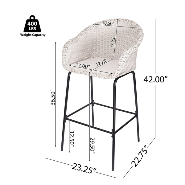 English Elm Christopher Knight Home® - Ladd Outdoor Metal Wicker Barstool Set of 2 — 29.5" Bar Height, Woven PE Rattan, Sturdy 400 lb Capacity Black,Light Gray N775P277558G