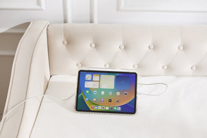 English Elm Twin Velvet Daybed with Pull Out Trundle Tufted Back Usb Port and Side Pockets Beige W1361S00035
