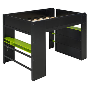English Elm Full Size Gaming Bunk Bed with Rgb Lighting Integrated Desk Wardrobe and Storage Green LT100266AAG