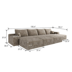 English Elm 135"Large Modular Cloud Sofa - Cozy 6-Seat Sectional, Plush Corduroy, No Assembly, Versatile Design! W2824S00065