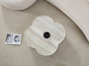 English Elm 31.5" Clover Round Faux Marble Coffee Table with Open Shelf for Modern Living W2664P462015