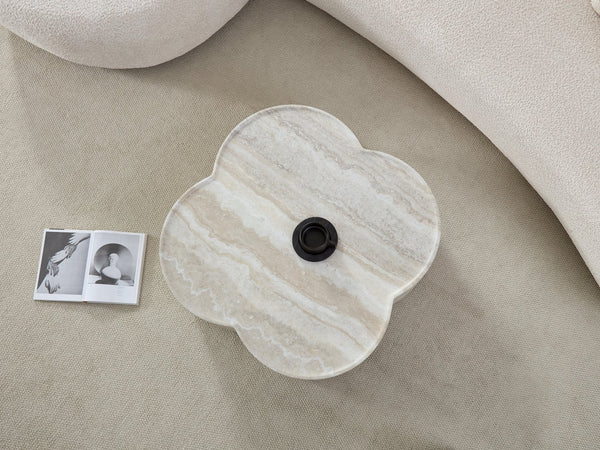 English Elm 31.5" Clover Round Faux Marble Coffee Table with Open Shelf for Modern Living W2664P462015