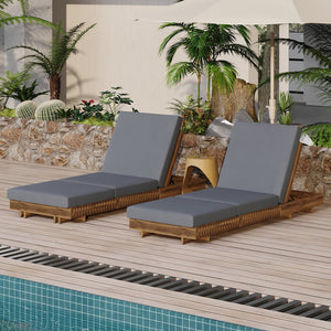 English Elm Christopher Knight Home® - Lounge Chaise Set - Durable Acacia Wood With Versatile 6-Position Backrest & Water-Resistant Cushions N770P281696T_N770P208326G