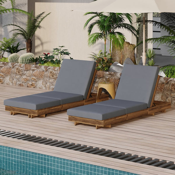 English Elm Christopher Knight Home® - Lounge Chaise Set - Durable Acacia Wood With Versatile 6-Position Backrest & Water-Resistant Cushions N770P281696T_N770P208326G