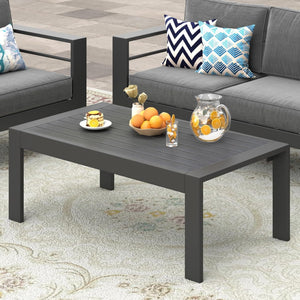 English Elm 43" Outdoor Aluminum Coffee Table with Slatted Wpc Top for Patio Deck Poolside Gray B082P454981