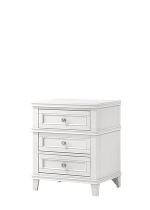 English Elm White Solid Wood 3-Drawer Nightstand with USB Charging Port, Poplar Solids, Custom Hardware Finish B2699P236711