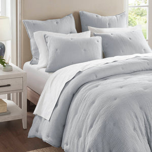 English Elm 3-piece King Cotton Muslin Quilt Set Crinkled Embroidered Coastal Farmhouse Bedding B035P408346
