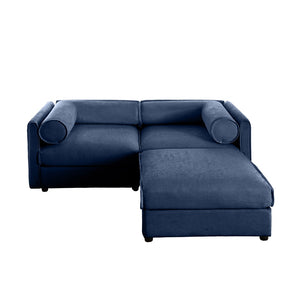 English Elm Stylish Blue Chenille 2-Seater Sofa With Ottoman, Ergonomic Support & Hidden Storage For Modern Living W714S01047-GIGA
