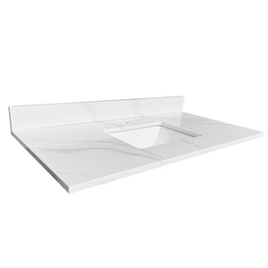 English Elm 43-inch Carrara Quartz Vanity Top Undermount Sink Backsplash Stain Resistant Bath W2699P459407