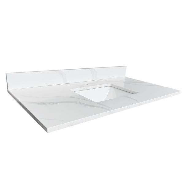 English Elm 43-inch Carrara Quartz Vanity Top Undermount Sink Backsplash Stain Resistant Bath W2699P459407