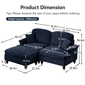 English Elm Elegant Mid Century Large Two-Seater Modular L-Shaped Sofa With Removable Skirts & Versatile Ottoman W3041S00346