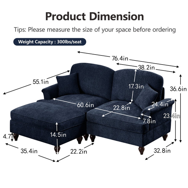 English Elm Elegant Mid Century Large Two-Seater Modular L-Shaped Sofa With Removable Skirts & Versatile Ottoman W3041S00346