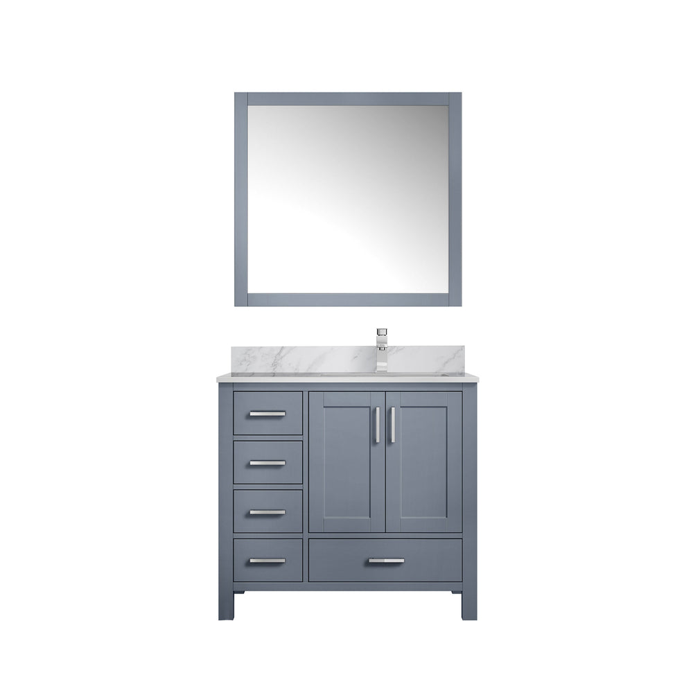 English Elm Dark Grey Bath Vanity Set - 36" W X 22" D With Carrara Marble Top, Chrome Faucet & Matching Mirror B2731S01261