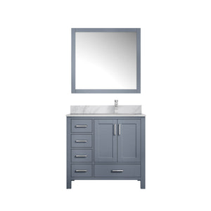 English Elm Dark Grey Bath Vanity Set - 36" W X 22" D With Carrara Marble Top, Chrome Faucet & Matching Mirror B2731S01261