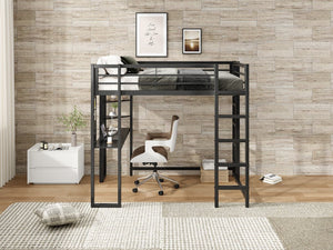English Elm Loft Bed With Desk And Storage, Full Size Metal Frame For Teens, Stylish Space-Saving Design W2904S00003