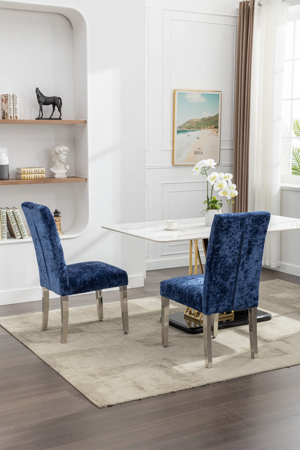 English Elm Set of 2 Modern Dining Chairs with Plush Velvet Tufting, Sturdy Steel Legs, Ergonomic S-Shaped Springs Blue D772095825