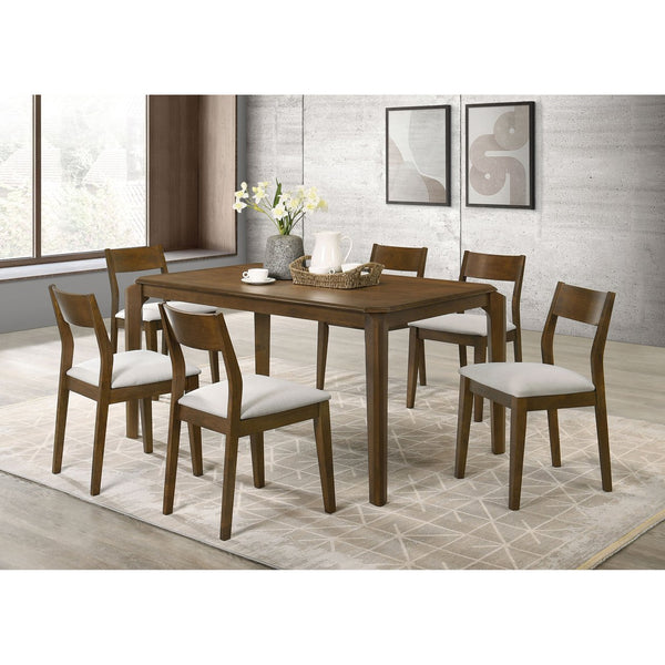English Elm Warren Rubberwood Rectangular Dining Set Seats Four with Upholstered Chairs Modern B062S01394