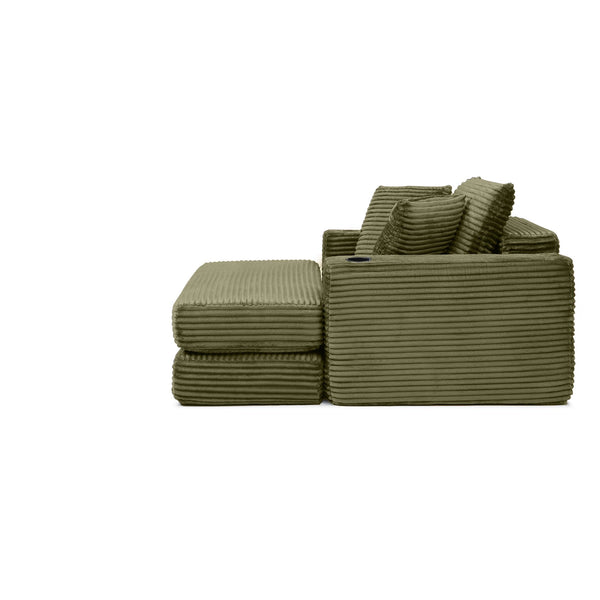 English Elm 52.4'' Boneless Foam Chaise Lounge Convertible Corduroy Sofa Bed for Living Room Green W1117P410665