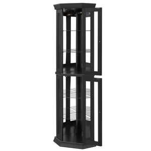 English Elm Lighted Corner Curio Cabinet - Elegant Display With Adjustable Shelves & Ambient Lighting - Black W1758P300129