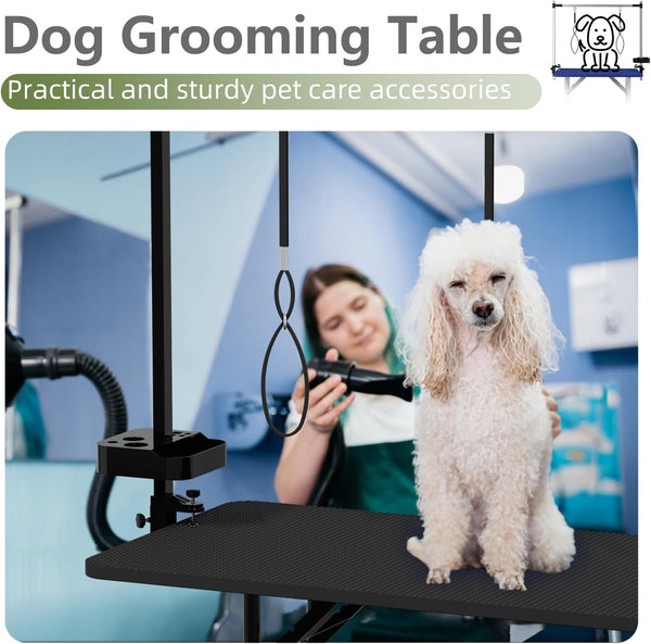English Elm 47'' Foldable Dog Grooming Table X-lift Adjustable Height Station with Arm Noose Organizer W3587P358747