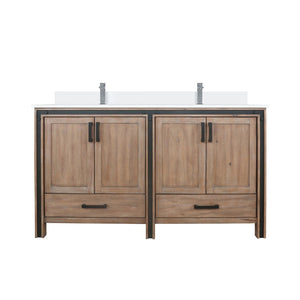 English Elm Rustic Barnwood Double Bath Vanity With White Quartz Top, Chrome Faucet & Ample Storage Space 60”W B2731P260626-GIGA