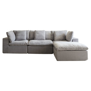 English Elm Cloud Modular Sectional Sofa - Oversized L-Shaped Deep Seat Couch with Sherpa Fabric & Ottoman Comfort Light Gray W3622S00005