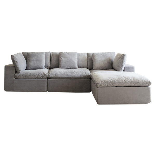 English Elm Cloud Modular Sectional Sofa - Oversized L-Shaped Deep Seat Couch with Sherpa Fabric & Ottoman Comfort Light Gray W3622S00005