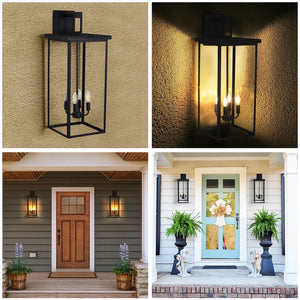 English Elm 30"(H) Elegant 4-Light Black Outdoor Wall Lantern Sconce Frosted Glass Weatherproof Porch Light W2312P374781