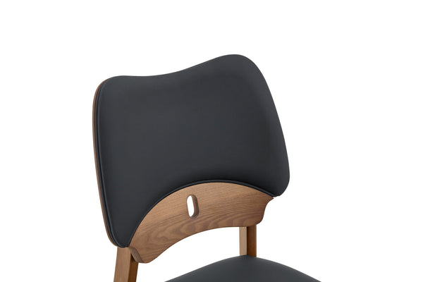 English Elm 2 Solid Walnut Toned Wood Dining Chairs Gray Fabric Seat Hollowed Backrest Modern Black,Walnut W1151P455534