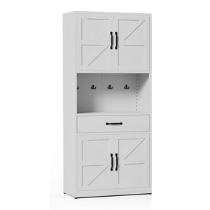 English Elm 71 Inch Steel Kitchen Pantry Cabinet with Adjustable Shelves Drawer and Hooks Modern White T2398P413028