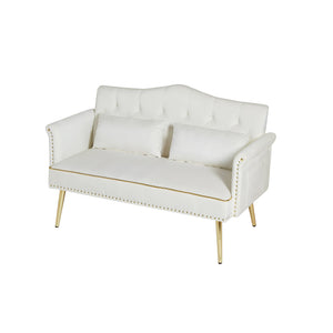 English Elm Black Velvet Tufted Two Seater Sofa with Metal Legs for Studio and Small Living Spaces Cream White W3985P401359