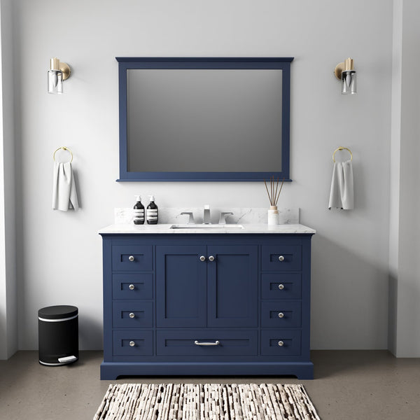 English Elm Navy Single Bath Vanity 48" W x 22" D with Carrara Marble Top, Soft-Close Drawers & Chrome Faucet Set B2731P258357