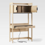 Holmes Modern Writing Desk with Outlet & USB Port, Reeded Drawer, and Hutch Storage Coastal Oak WEHOL42OS3CO0 Walker Edison