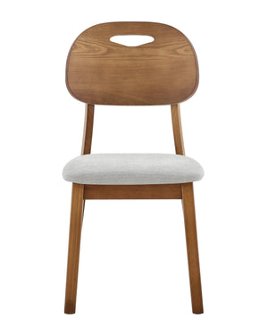 English Elm 2 Solid Walnut Toned Wood Dining Chairs Gray Fabric Seat Hollowed Backrest Modern W1151P455538