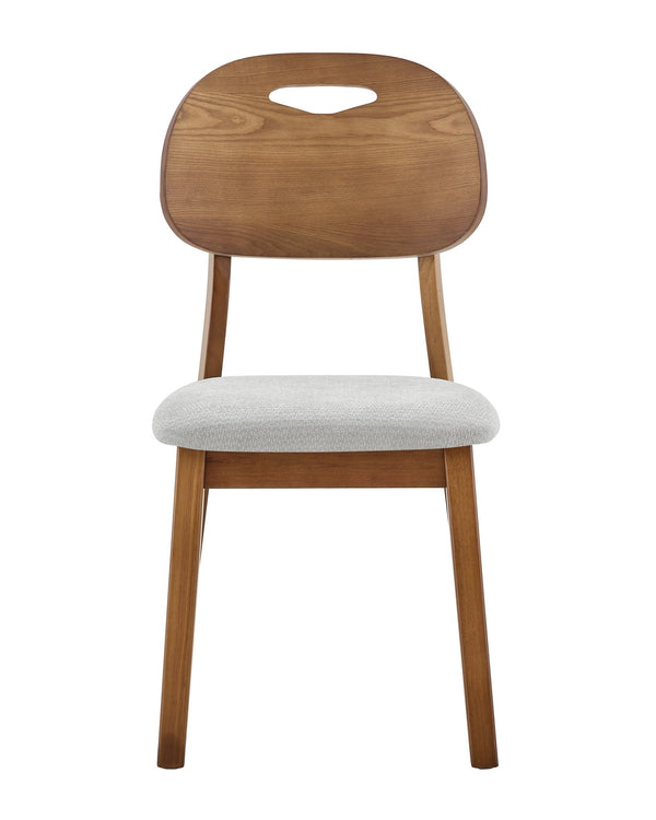 English Elm 2 Solid Walnut Toned Wood Dining Chairs Gray Fabric Seat Hollowed Backrest Modern W1151P455538